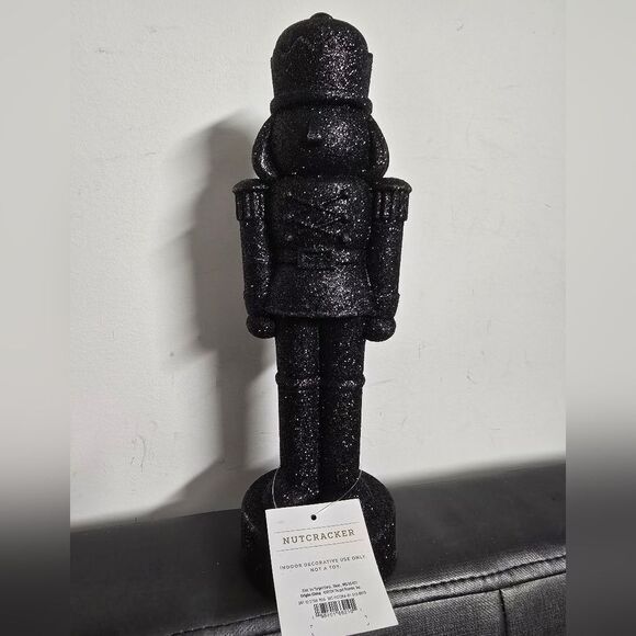 Set of 2 Black Glittered Christmas Decorative Nutcrackers, 11.5 in H, New - Picture 2 of 7